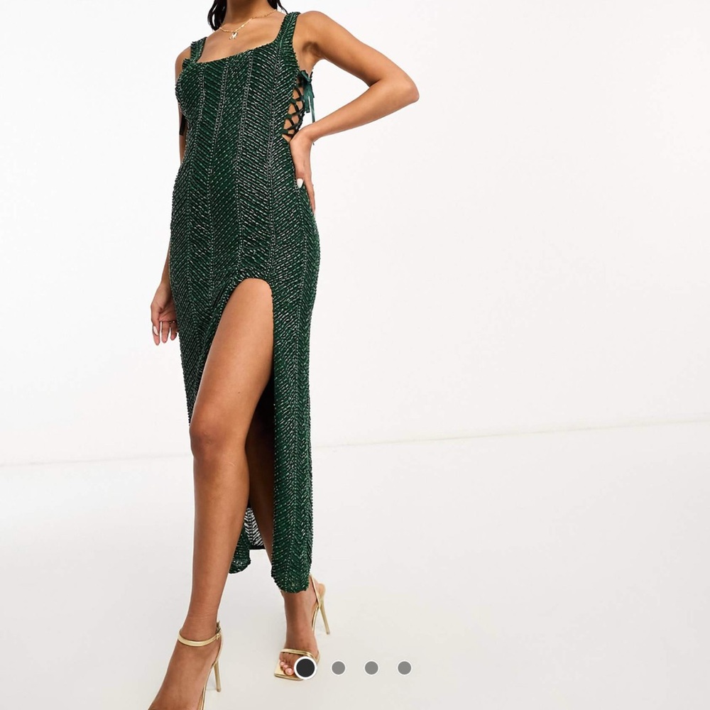 Elegant Green Embellished Dress with High Slit